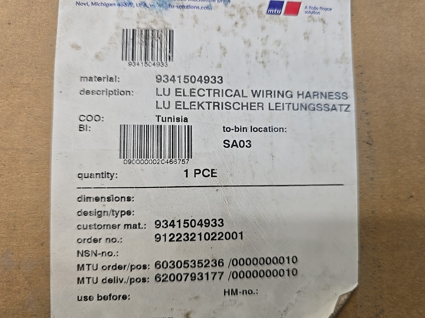 OEM Mercedes‑Benz 9341504933 Electrical Wiring Harness Genuine New