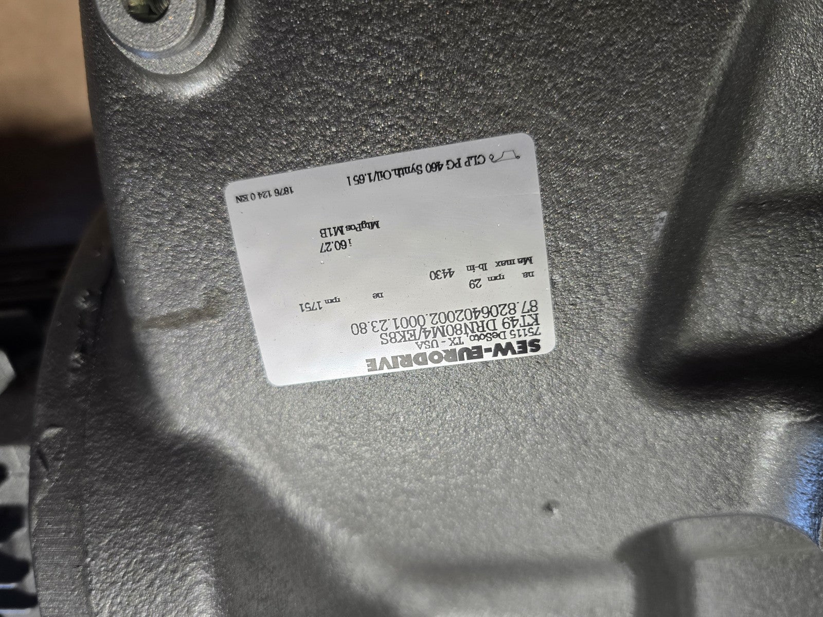 SEW-Eurodrive KT49 DRN80M4/EK8S Gearmotor 1 HP 60.27:1 230/460V