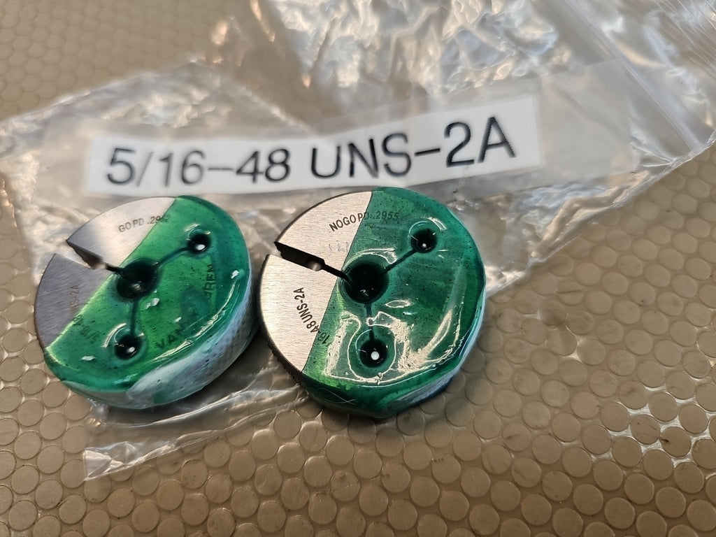 5/16 48 UNS 2A LEFT HAND THREAD RING GAGES .3125 GO NO GO P.D.'S = .2982 & .2955