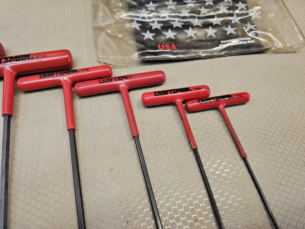 Vintage Sears Craftsman USA NOS 7pc Cushion Grip T-handle Hex Key Set Sae 946297