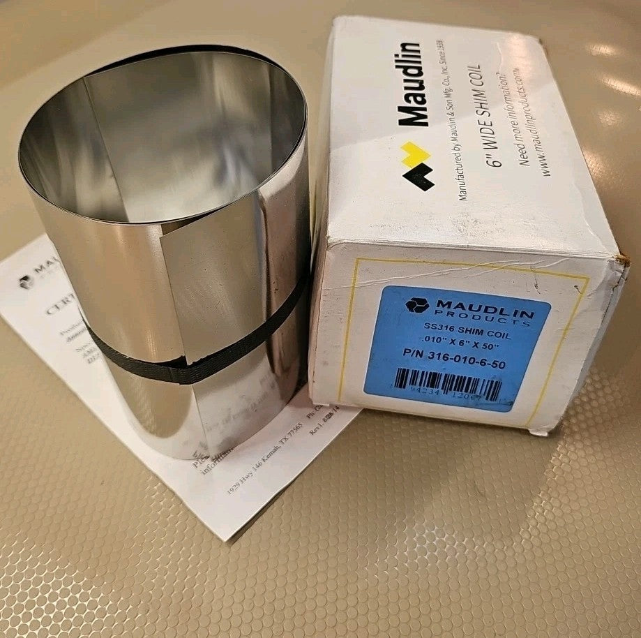 Maudlin Products 316-010-6-50 Shim, Roll, 316, Annealed, 6 X50 In X0.254Mm Sheet