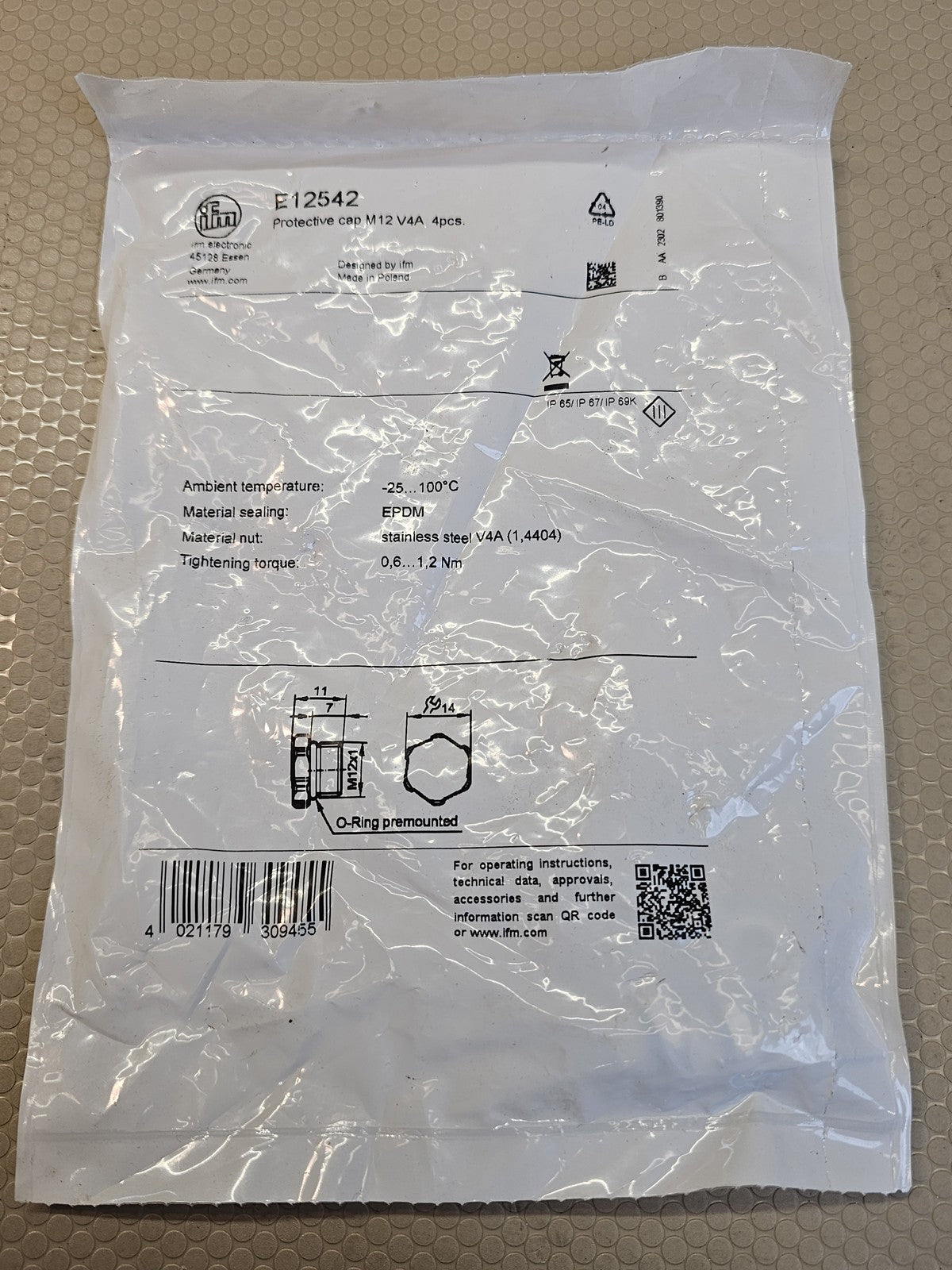 ifm E12542 Protective Cap M12 V4A Stainless Steel 4pcs
