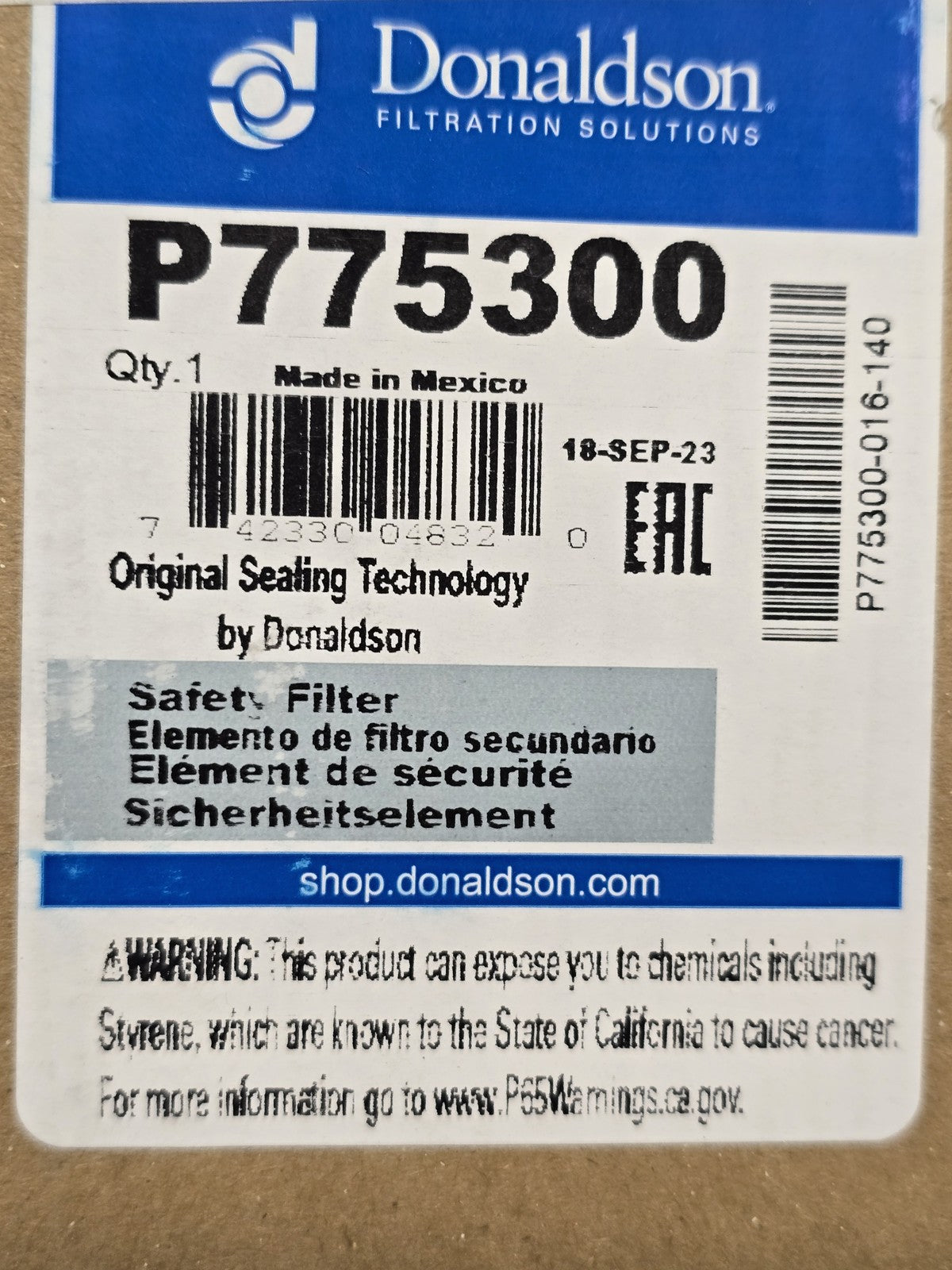 Donaldson P775300 Air Filter Safety Radial Seal Element GENUINE