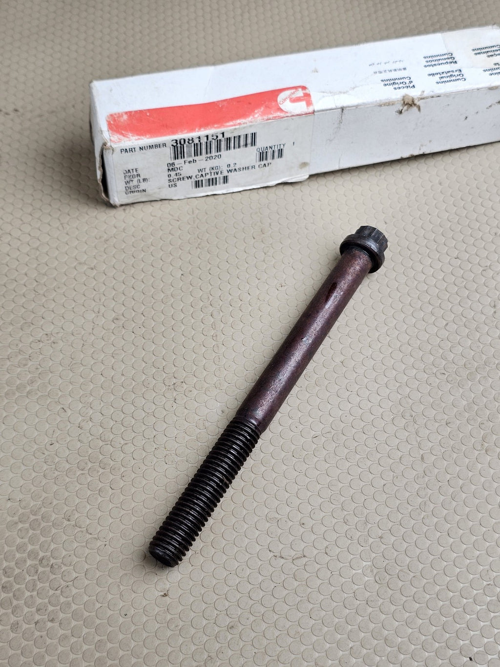 Genuine Cummins 3081151 Screw, Captive Washer Cap for N14 Engines OEM
