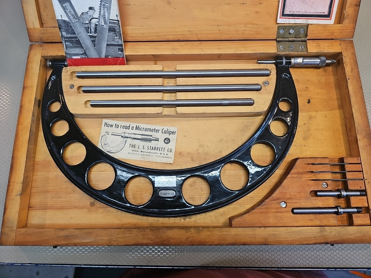 Starrett No. 224 Micrometer Set C 9" to 12" *MINTY* + Cool Vintage Papers!