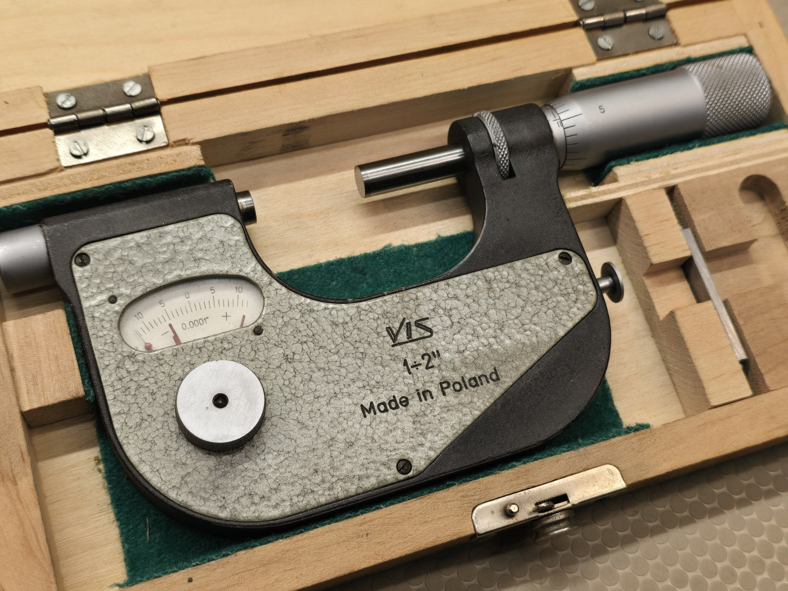 VIS Poland 1-2” Indicating Micrometer .0001” In Wood Box *EXCELLENT SHAPE*