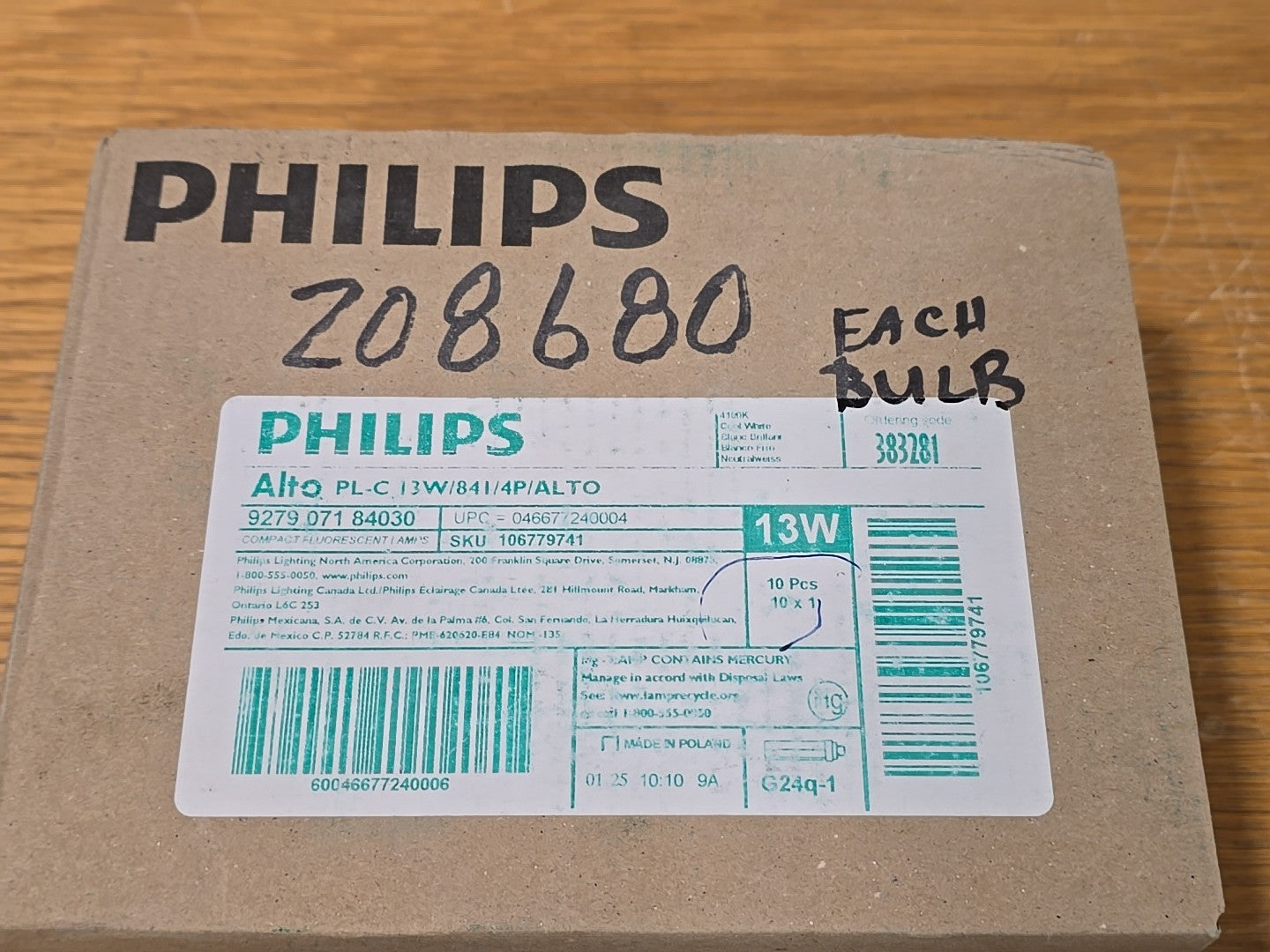 (Case of 10) Philips Lighting 38328-1 - PL-C 13W/841/4P/ALTO - 13 Watt CFL Li...