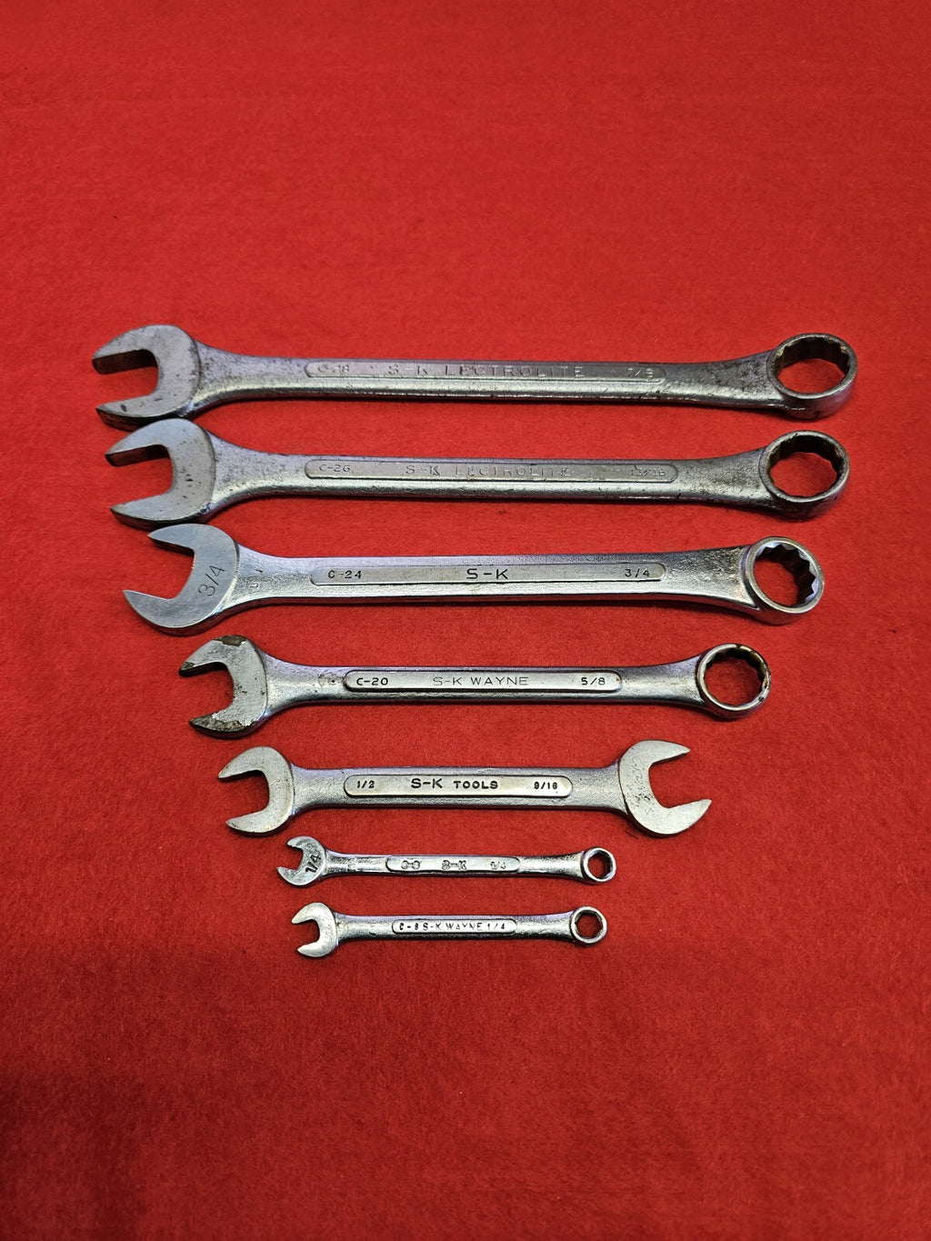 SK Wayne Tools Wrench Set Forged in USA Open End SAE Large Sizes 7/8 13/16 3/4 7