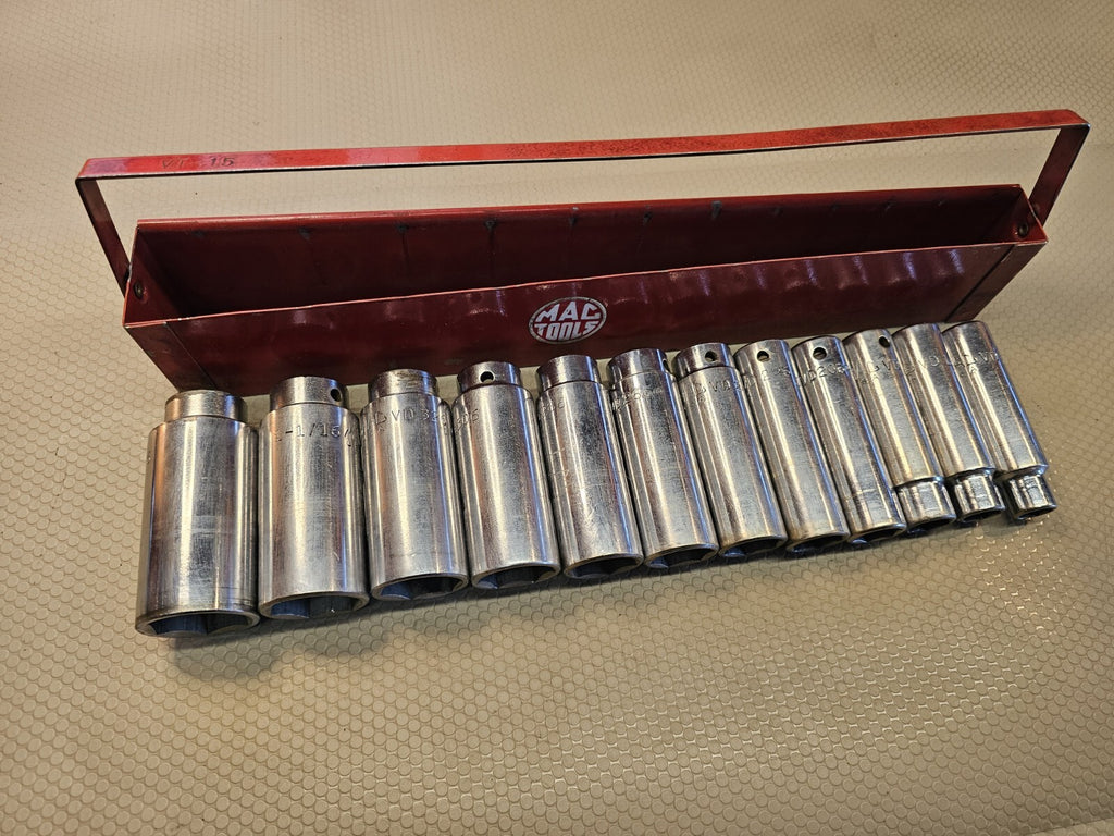 Mac Tools USA 1/2" Drive 12pc 6pt SAE Deep Chrome Socket Set 7/16" TO 1-1/8"