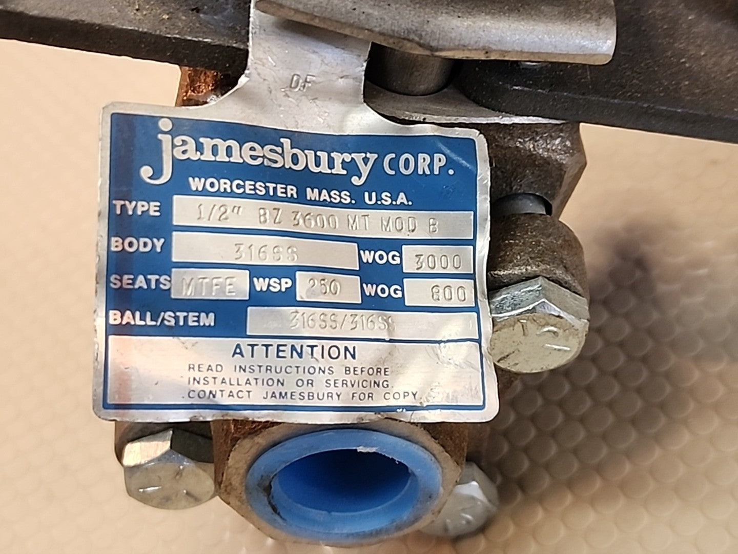 Jamesbury ½″ 3600 MT Model B 316SS Ball Valve — High Performance / Industrial