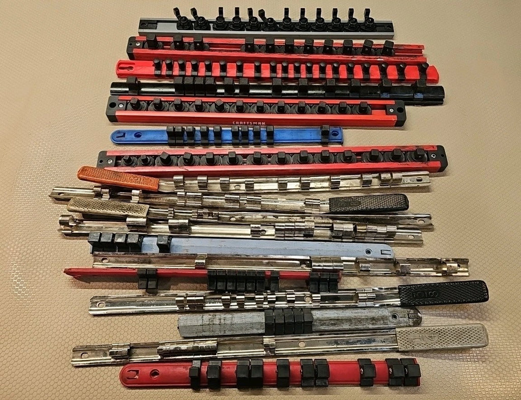 Lot of 18 Craftsman / USA Socket Rack Rail Holders 1/4", 3/8", 1/2"