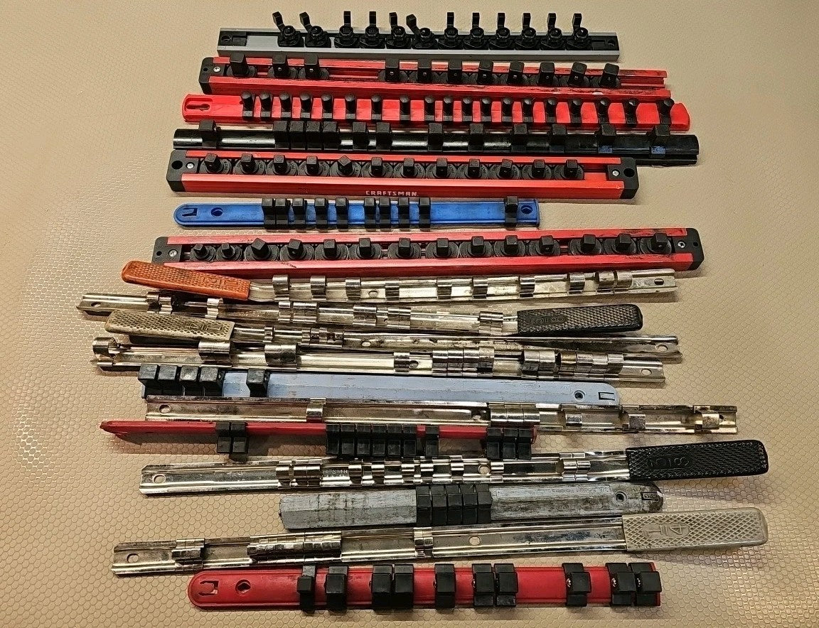 Lot of 18 Craftsman / USA Socket Rack Rail Holders 1/4", 3/8", 1/2"