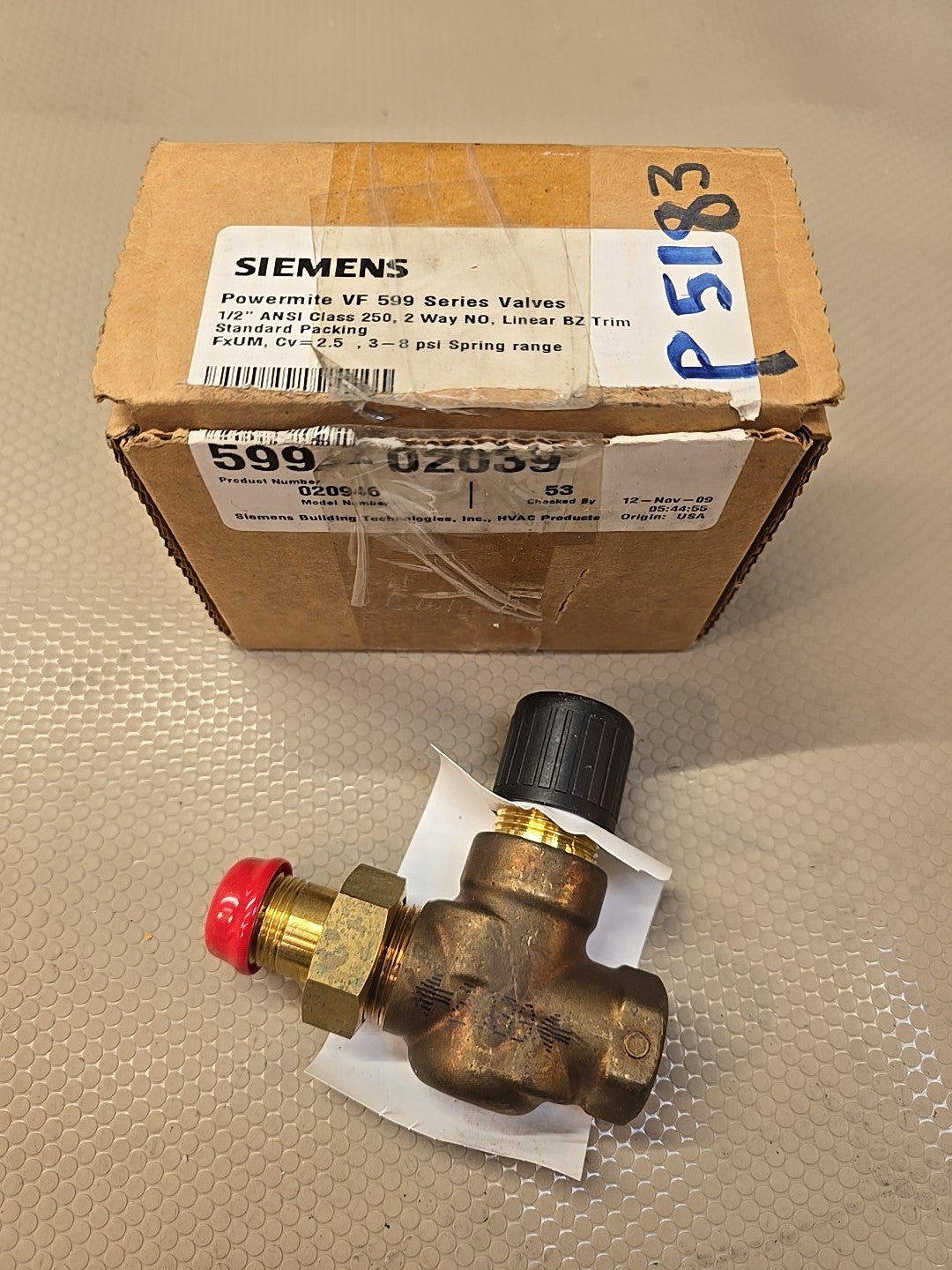SIEMENS 599-02039 Hydronic Globe Valve,Two-Way,1/2 in 25DW71