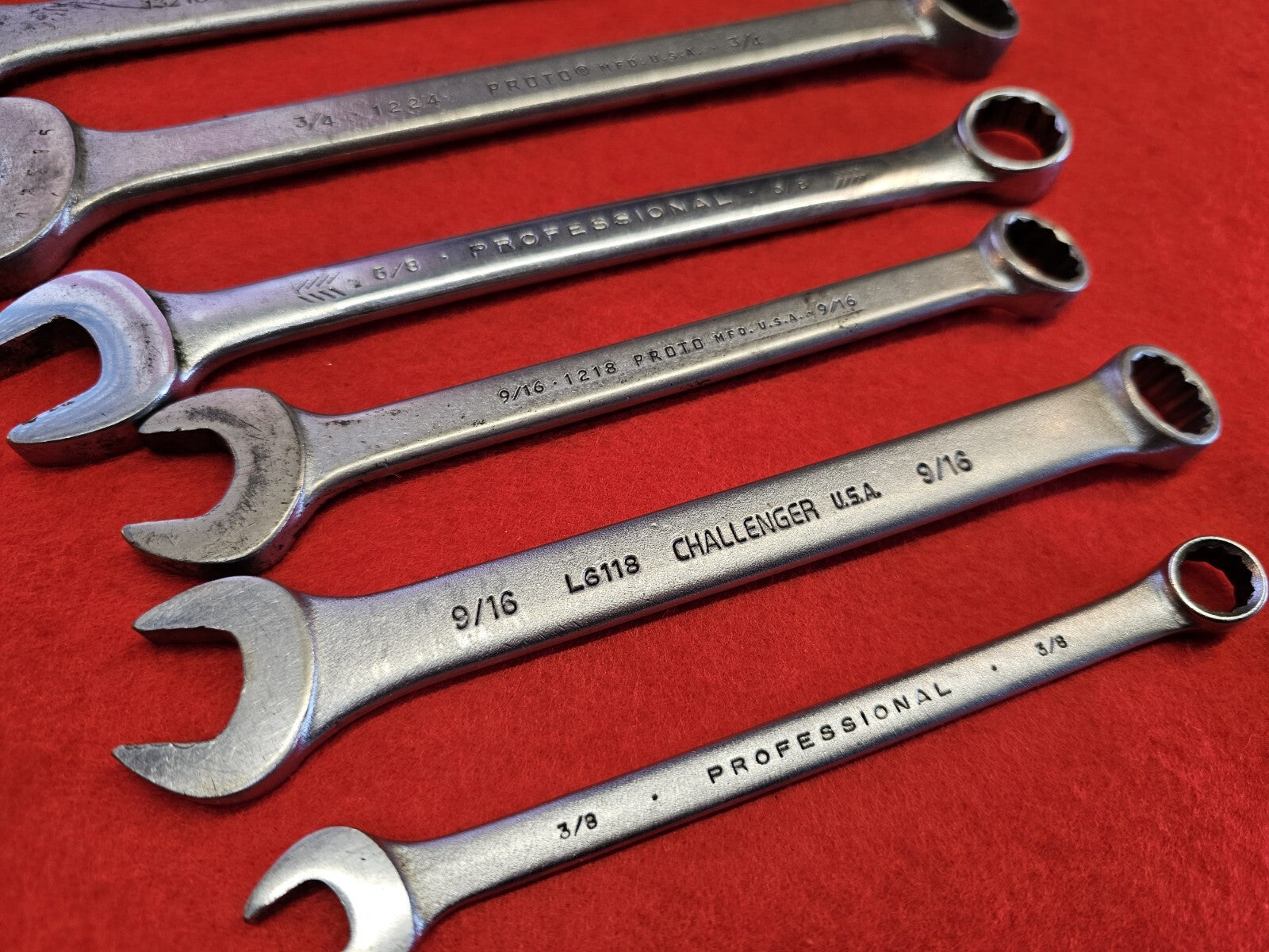 PROTO PROFESSIONAL S 9 PIECE SAE COMBINATION WRENCH SET USA 3/8" to 1"