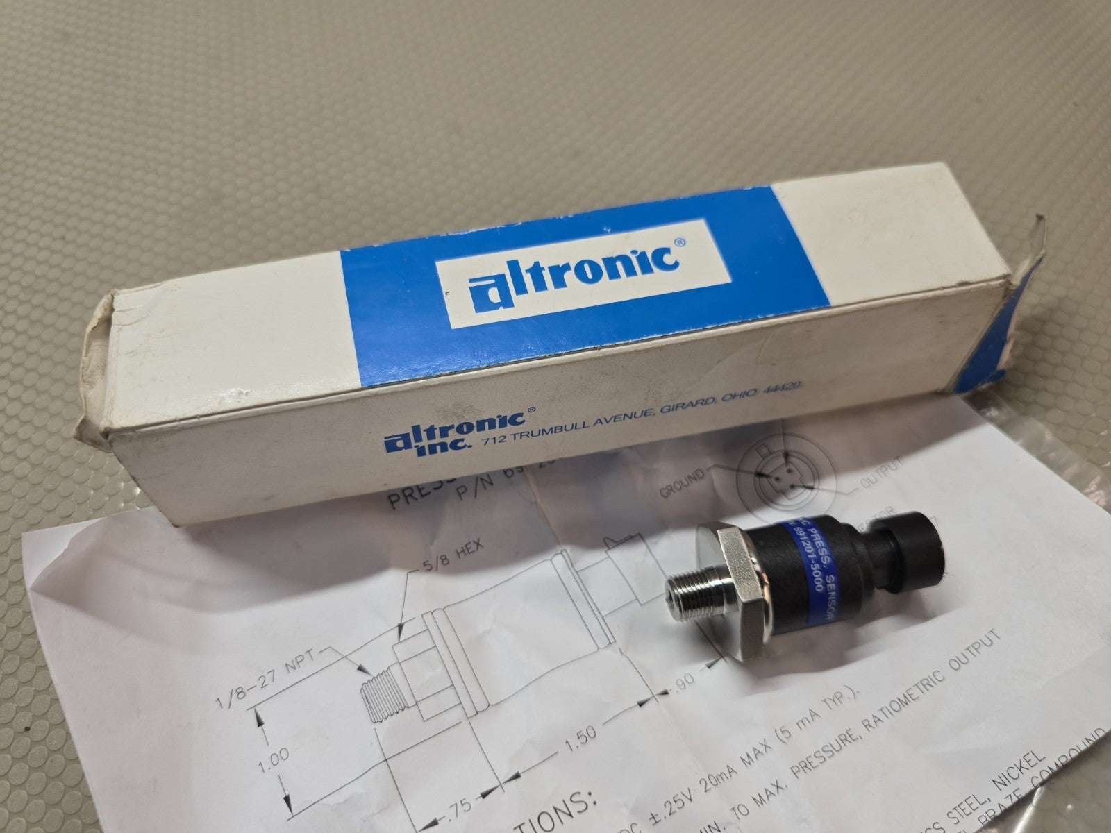 ALTRONIC 691201-5000 PRESSURE SENSOR TRANSDUCER MLH05KPSB06A Honeywell
