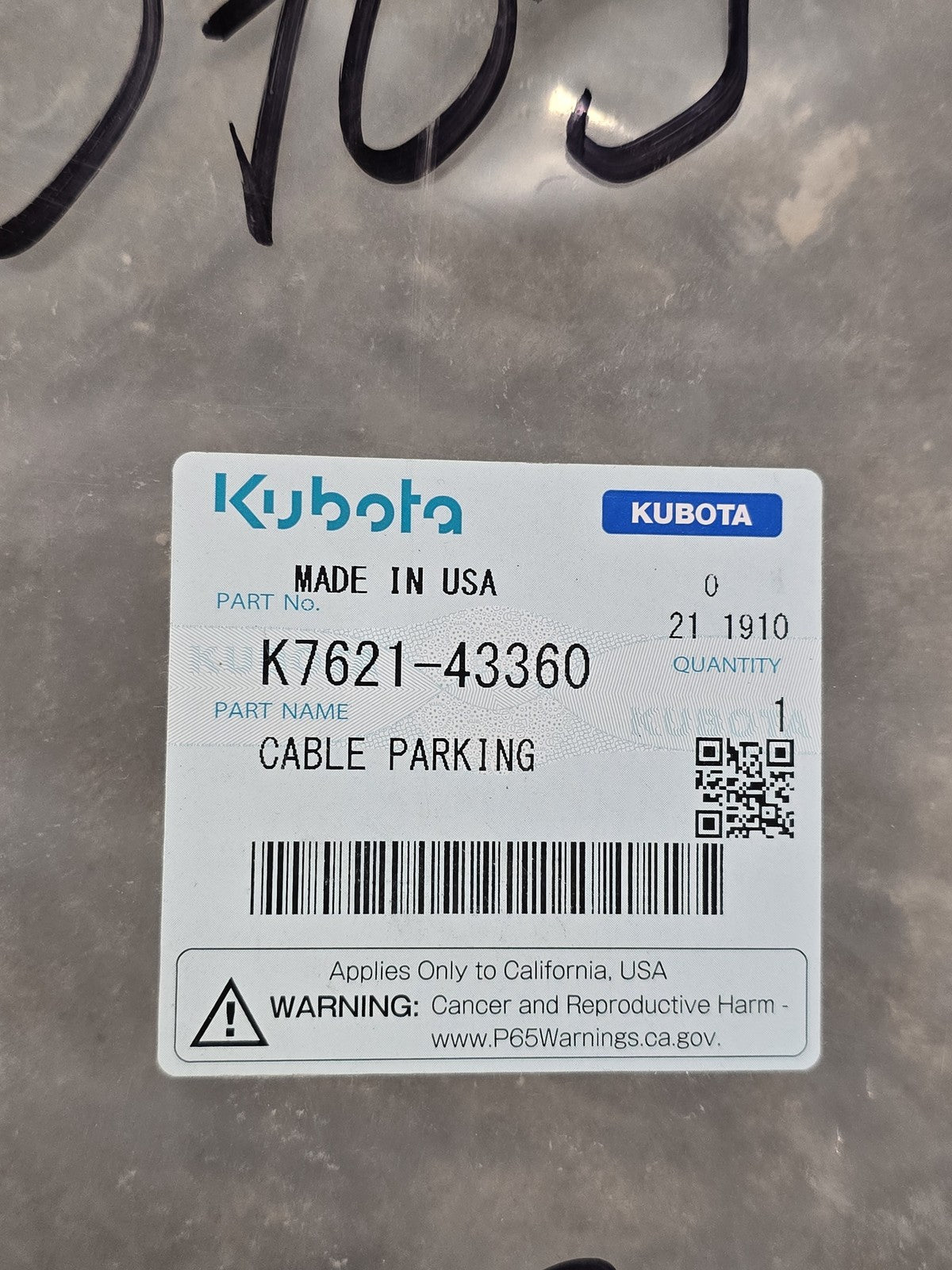 Kubota K7621-43360 RTV-X1140 RTV-X1130 Parking Brake Cable OEM New