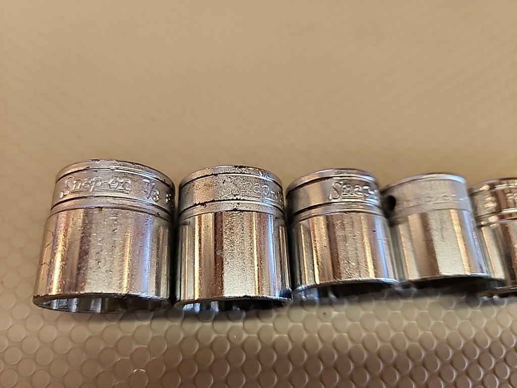 Vintage Snap On 10 pc 3/8" Dr 6,8 and 12-Pt SAE Shallow Socket Set mixed sizes 
