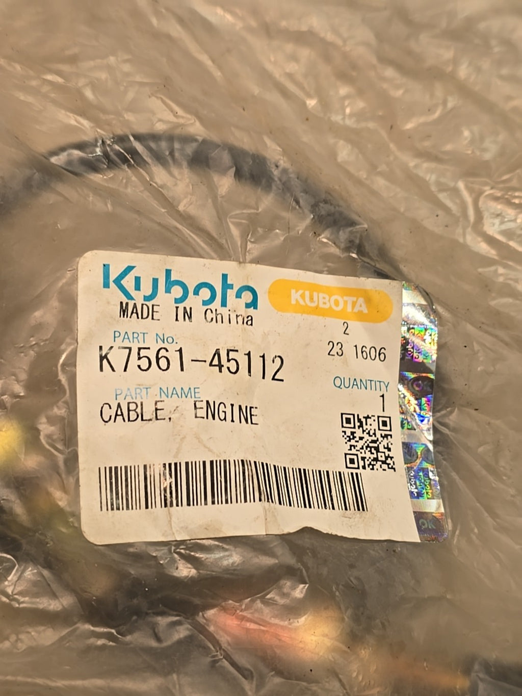 Kubota OEM K7561-45112  RTV 900 Engine Cable Genuine NEW