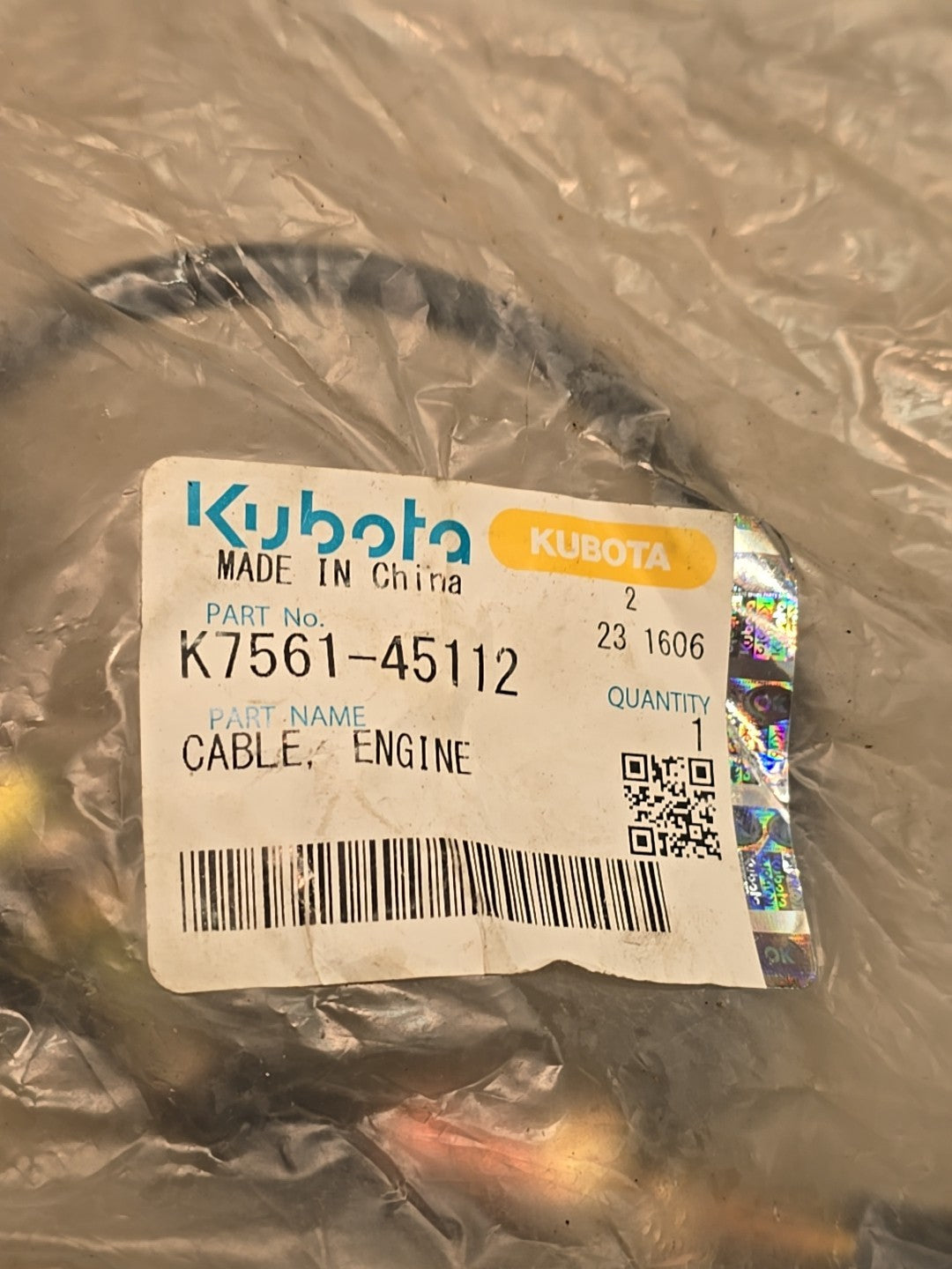 Kubota OEM K7561-45112  RTV 900 Engine Cable Genuine NEW