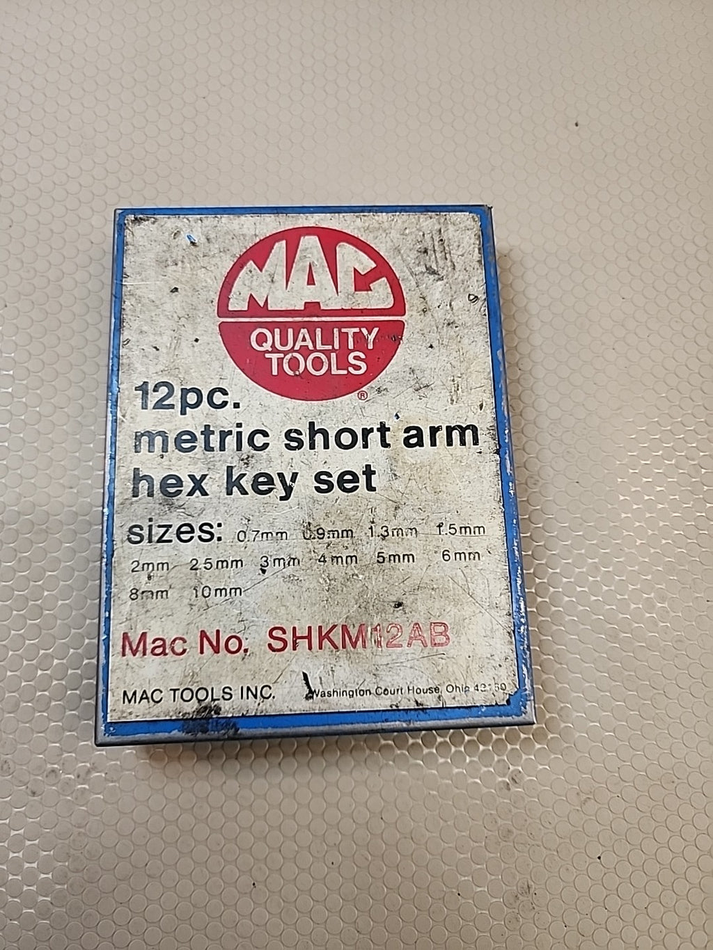 Mac Tools 9pc. Short Arm Hex Key Set in Org Tin Holder SHKM12AB missing 3 USA