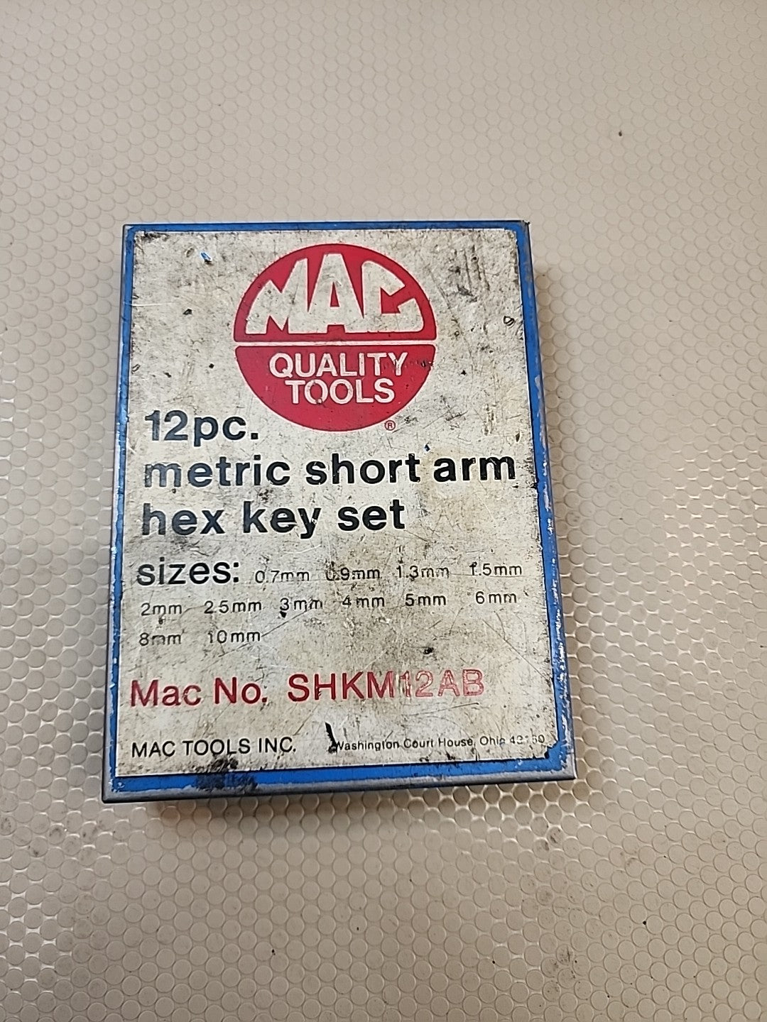 Mac Tools 9pc. Short Arm Hex Key Set in Org Tin Holder SHKM12AB missing 3 USA