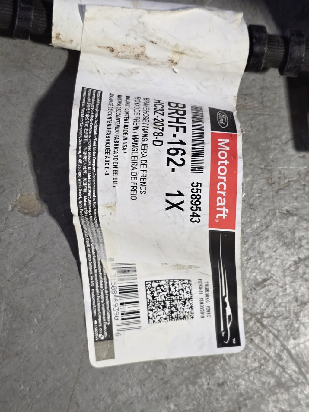 Motorcraft HC3Z-2078-D BRHF-162 Front Right Brake Hydraulic Hose Ford OEM