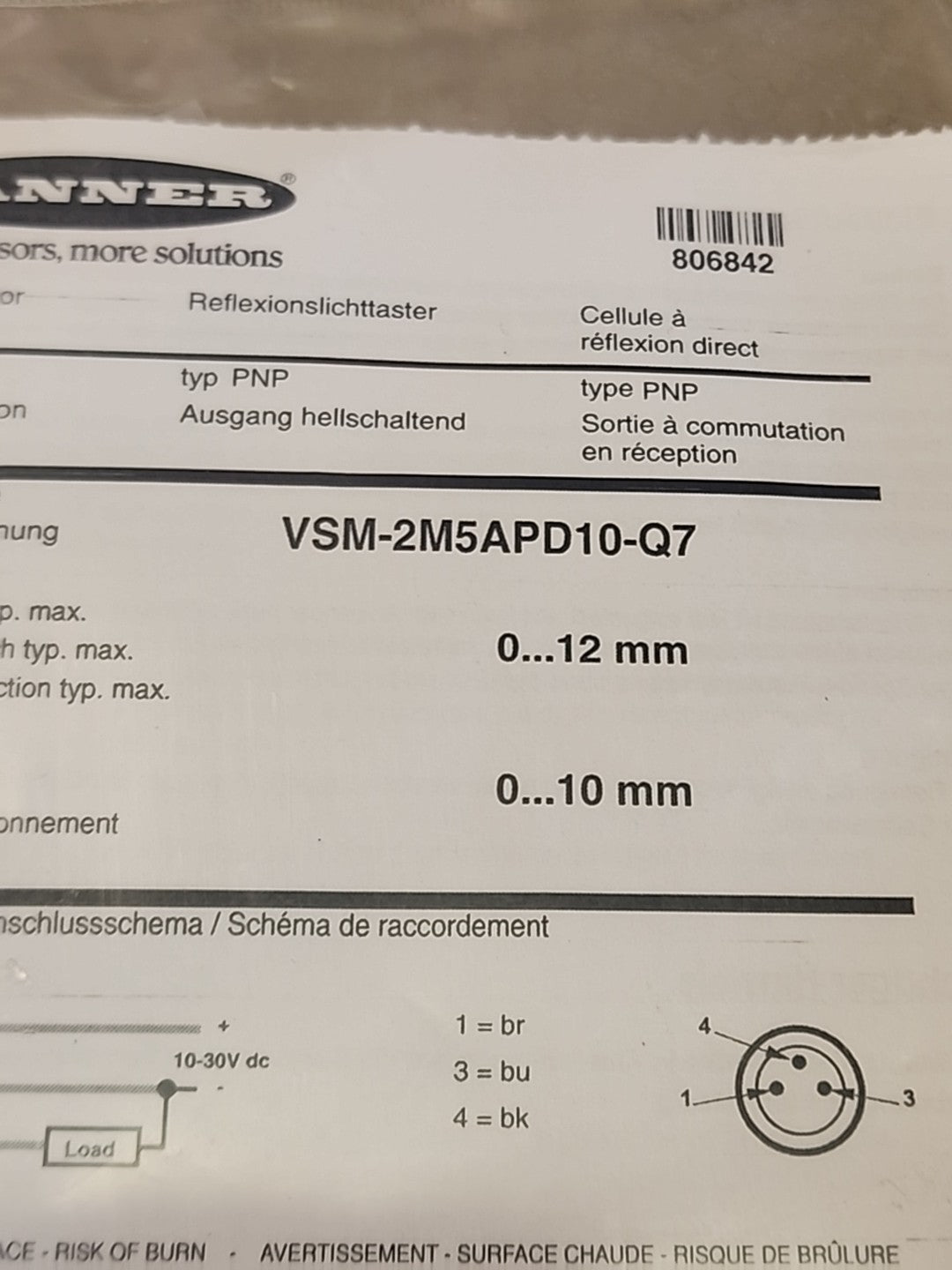 Banner VSM-2M5APD10-Q7 Photoelectric Sensor NEW