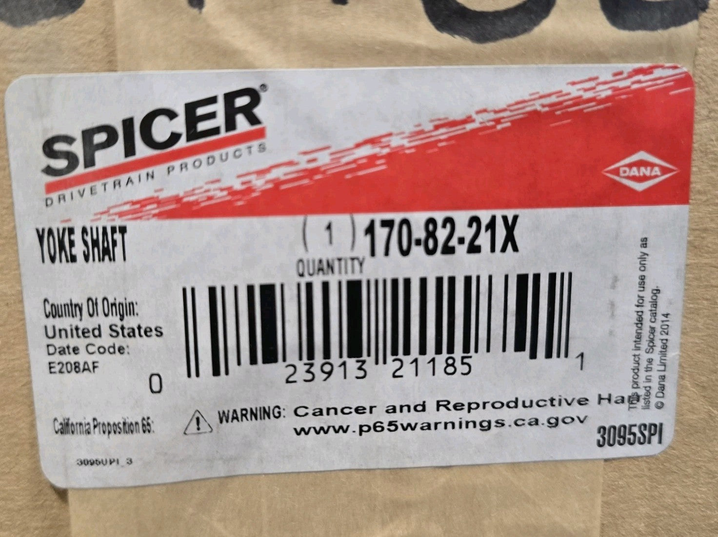 Spicer Yoke Shaft 170-82-21X SPL170 Series DANA Drivetrain 38 Spline NEW GENUINE