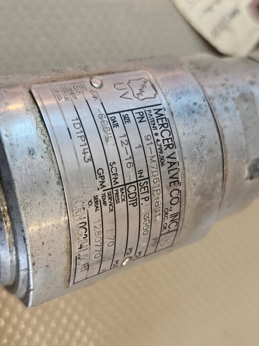 Mercer Valve Pressure Relief Valve 91-M7D61P1641 Set P. 3000 PSI *FRESH REBUILD!
