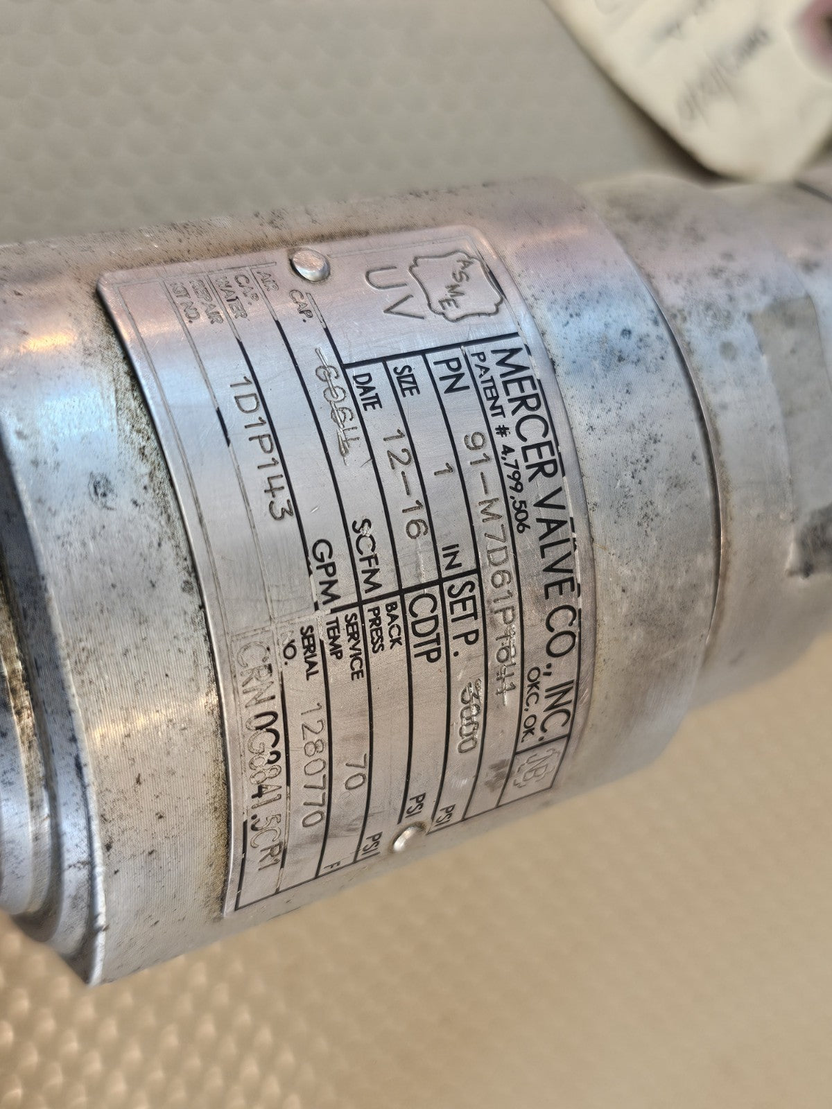 Mercer Valve Pressure Relief Valve 91-M7D61P1641 Set P. 3000 PSI *FRESH REBUILD!