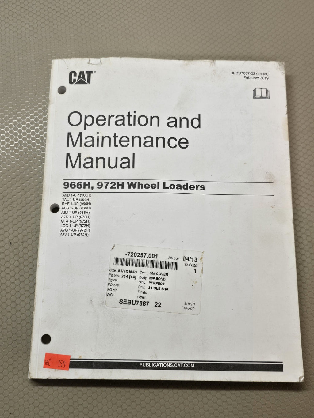 CAT CATERPILLAR 966H 972H WHEEL LOADER OPERATION & MAINTENANCE BOOK MANUAL