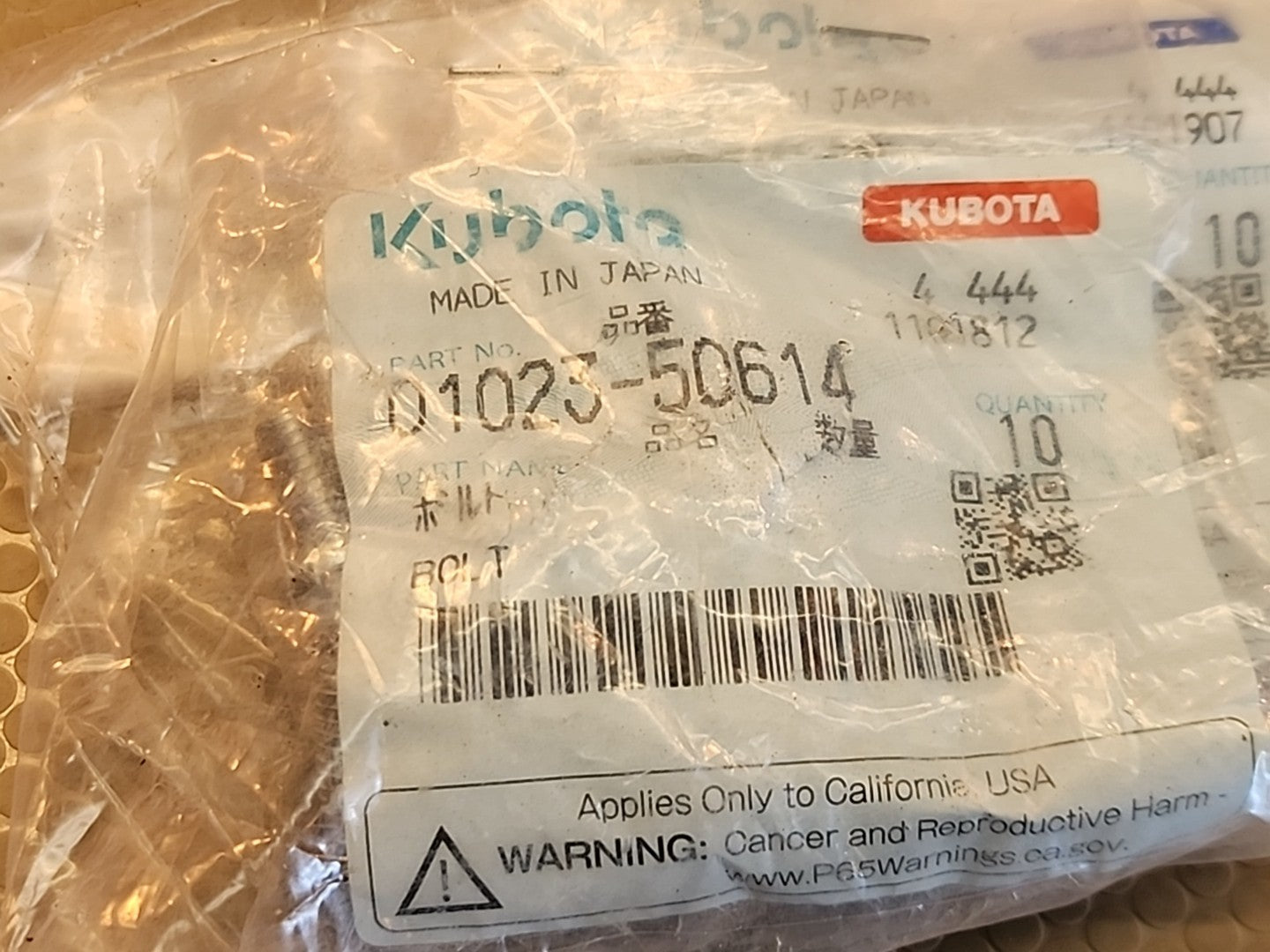 Kubota 01023-50614 Bolt (Pack of 10) Genuine OEM Tractor/UTV Hardware New