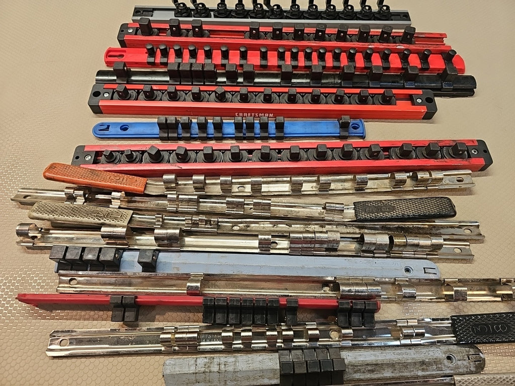 Lot of 18 Craftsman / USA Socket Rack Rail Holders 1/4", 3/8", 1/2"
