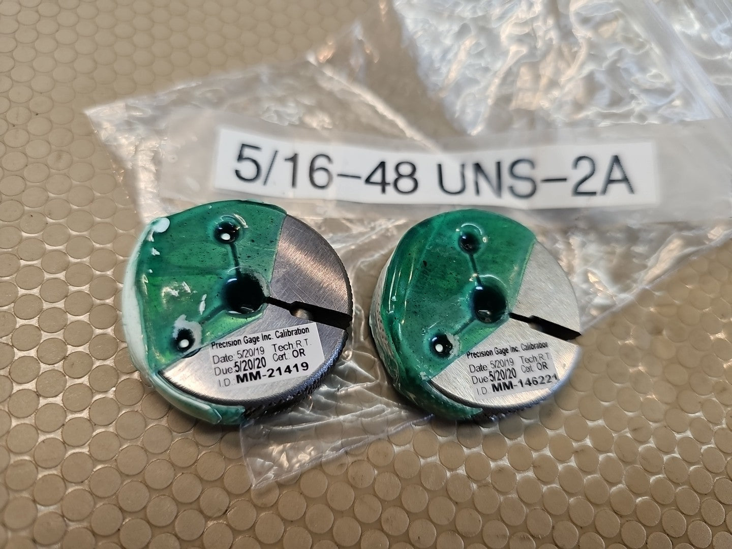 5/16 48 UNS 2A LEFT HAND THREAD RING GAGES .3125 GO NO GO P.D.'S = .2982 & .2955