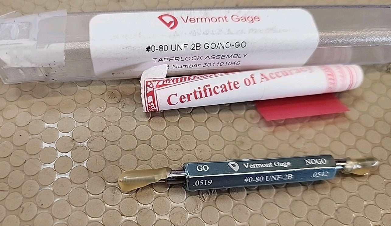 Vermont Gage #0-80UNF 2B GO .0519/NO GO .0542 PN: 301101040
