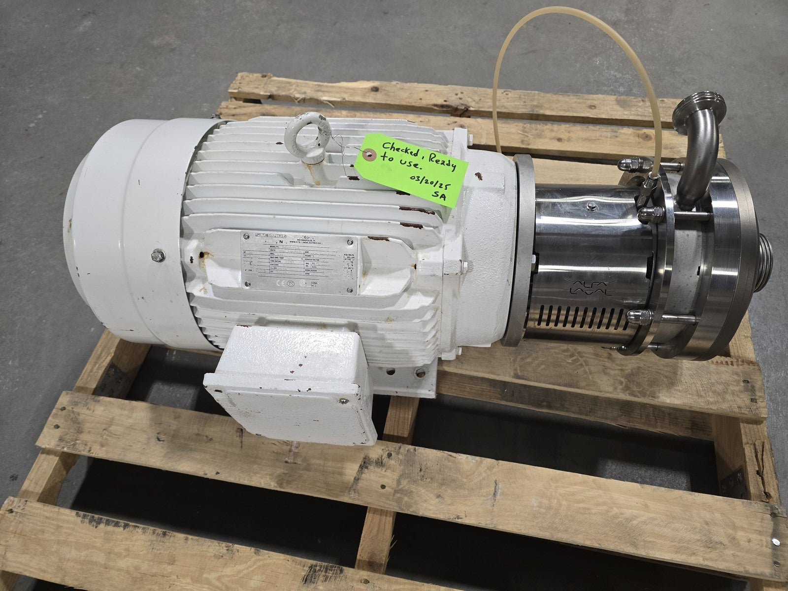 Alfa Laval LKH-40 Sanitary Centrifugal Pump Wet End w/ 20 HP Sterling Motor 256T