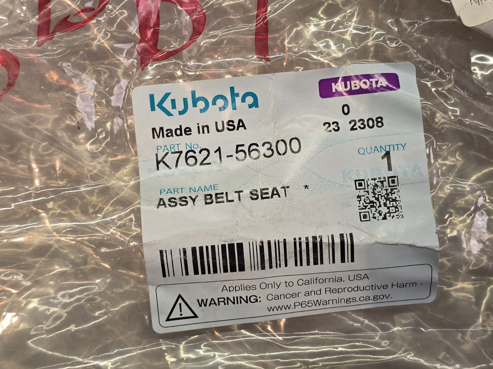 Kubota K7621-56300 OEM  RTV Seat Belt Assembly Buckle Receiver OEM New