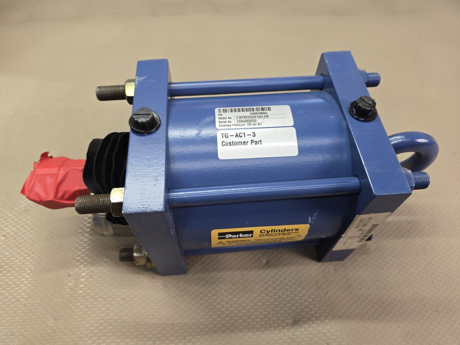 Parker 5.00 TBEVE 150 Psi Pneumatic Cylinder Actuator TG-AC1-3 Knife Gate Valve 