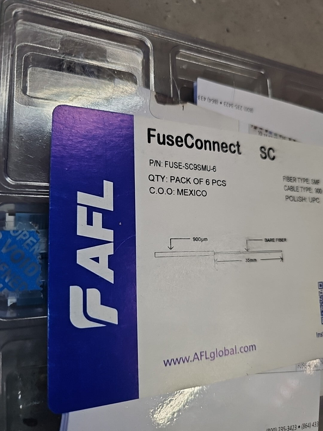 AFL FuseConnect Fiber Optic Connector, 5 of 6-Pack FUSE-SC9SMU-6 Sealed