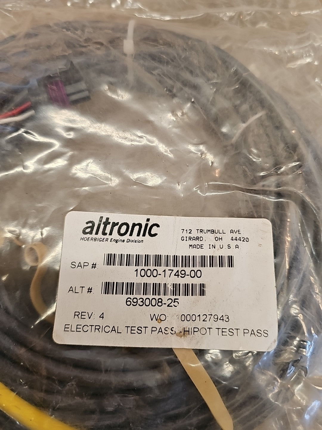 ALTRONIC Pressure Transducer Cable 693008-25 / 69300825 (NEW)