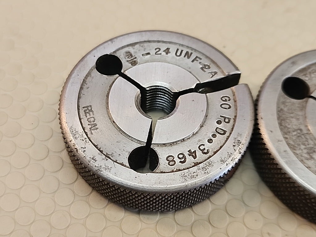 REGAL USA 3/8 24 UNF 2A THREAD RING GAGES  GO NO GO P.D.'S = .3468 & .3430 CHECK
