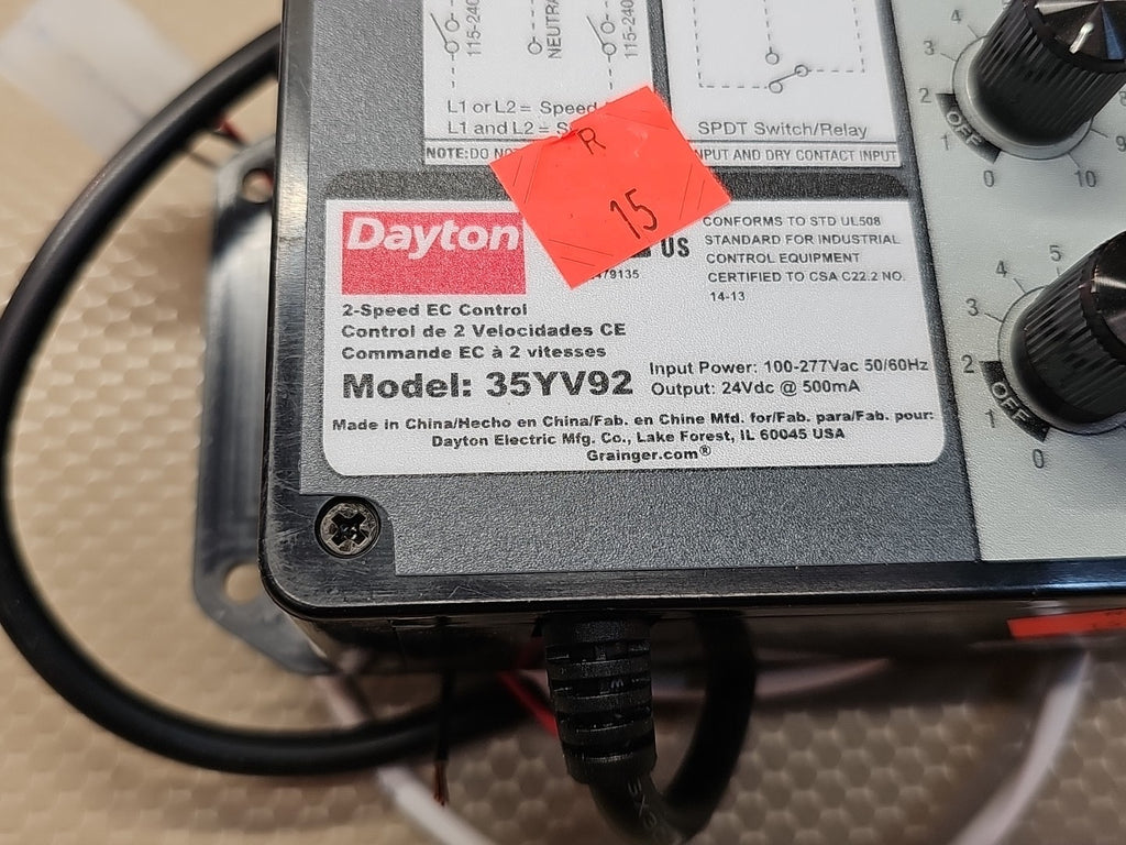 Dayton 35Yv92 Speed Control, 2-Speed, 115/230V, 0.5/0.25A