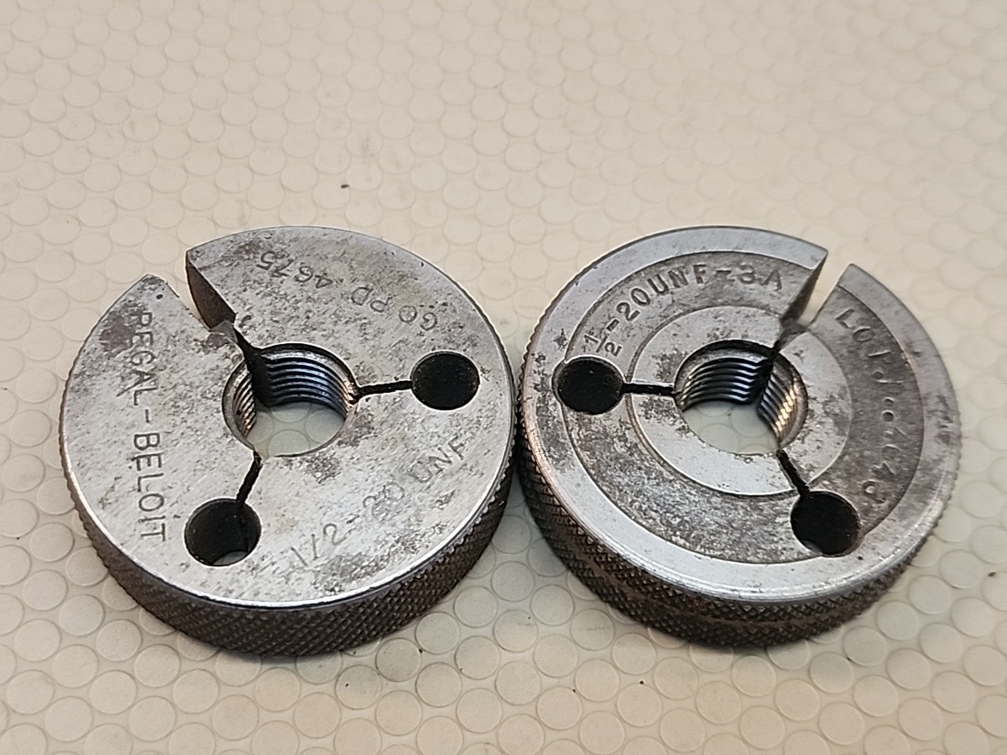 1/2 20 UNF 3A THREAD RING GAGES .5 .50 .500 GO NO GO P.D.'S = .4675 & .4643 USA