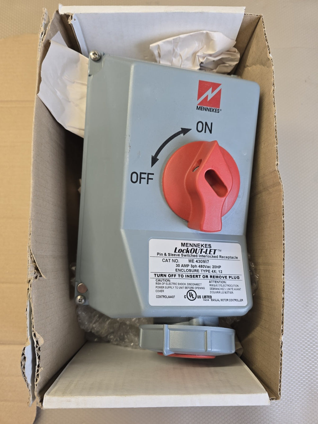 MENNEKES 4990707 LOCKOUT-LET 30A 480V Switched Interlocked *OUTER COVER ONLY*