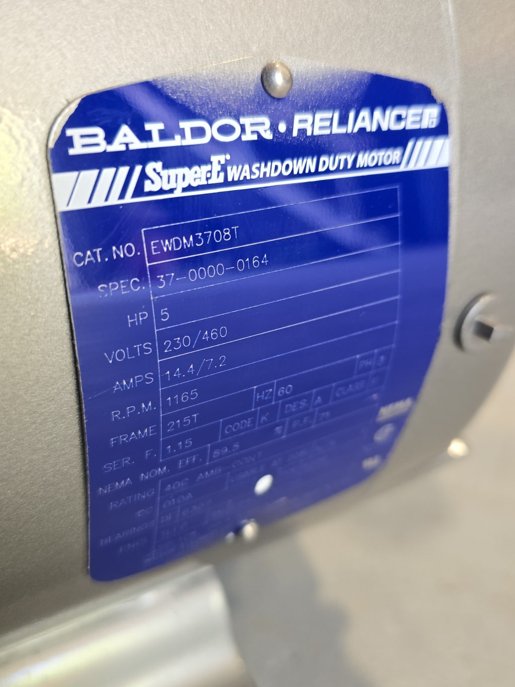 FRISTAM Baldor-Reliance EWDM3708T 5HP 1165RPM 215T 230/460V 3PH Washdown Motor
