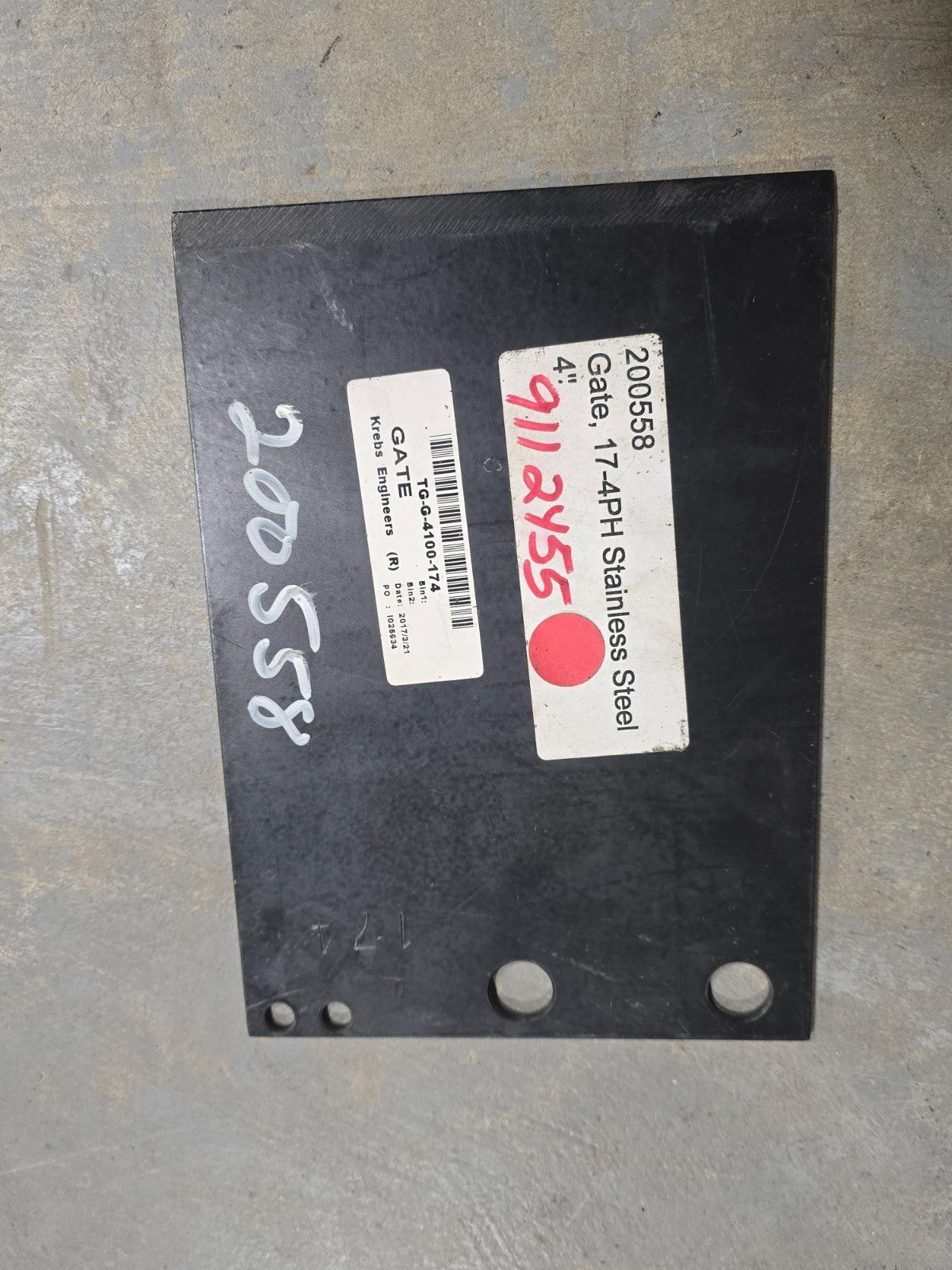 Krebs Engineers TG-G-4100-174 4" 17-4PH Stainless Steel Knife Gate Valve Plate
