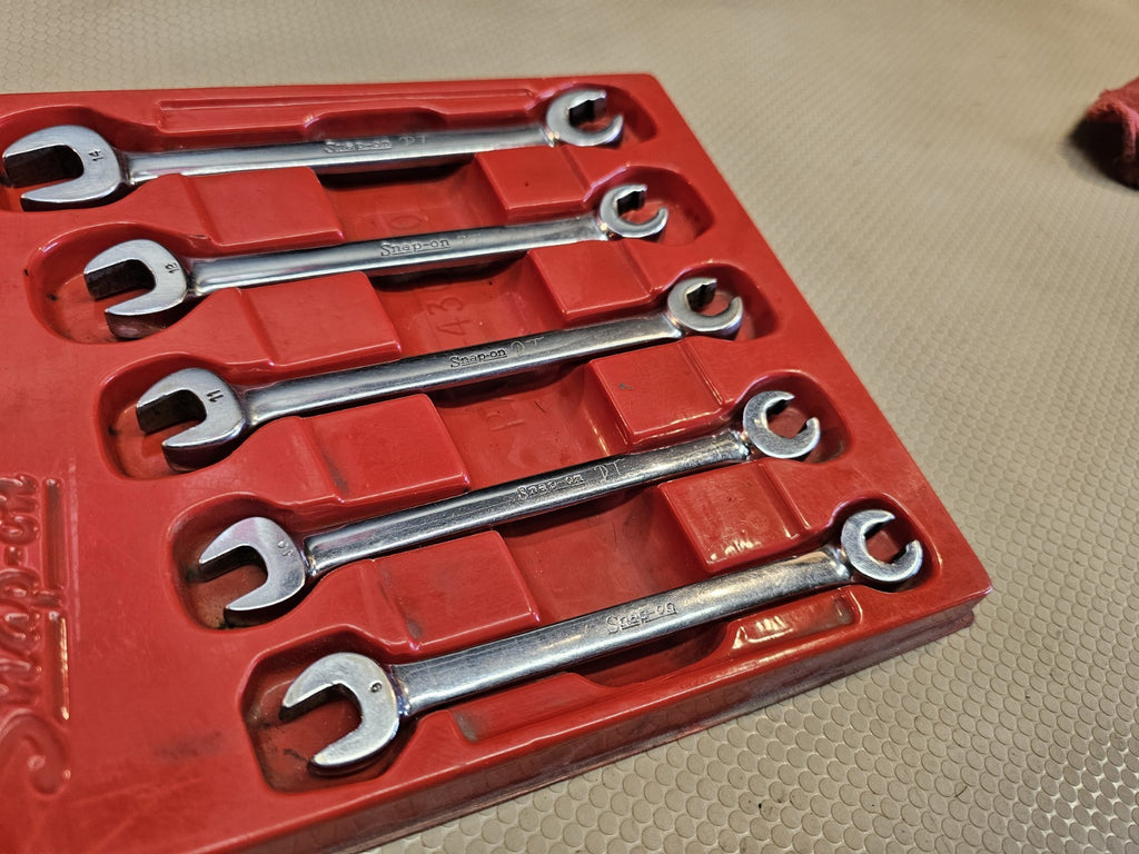 Vintage Snap On Tools RXS 5 Piece Open End & Flare Nut Wrench Set In Tray *NICE!