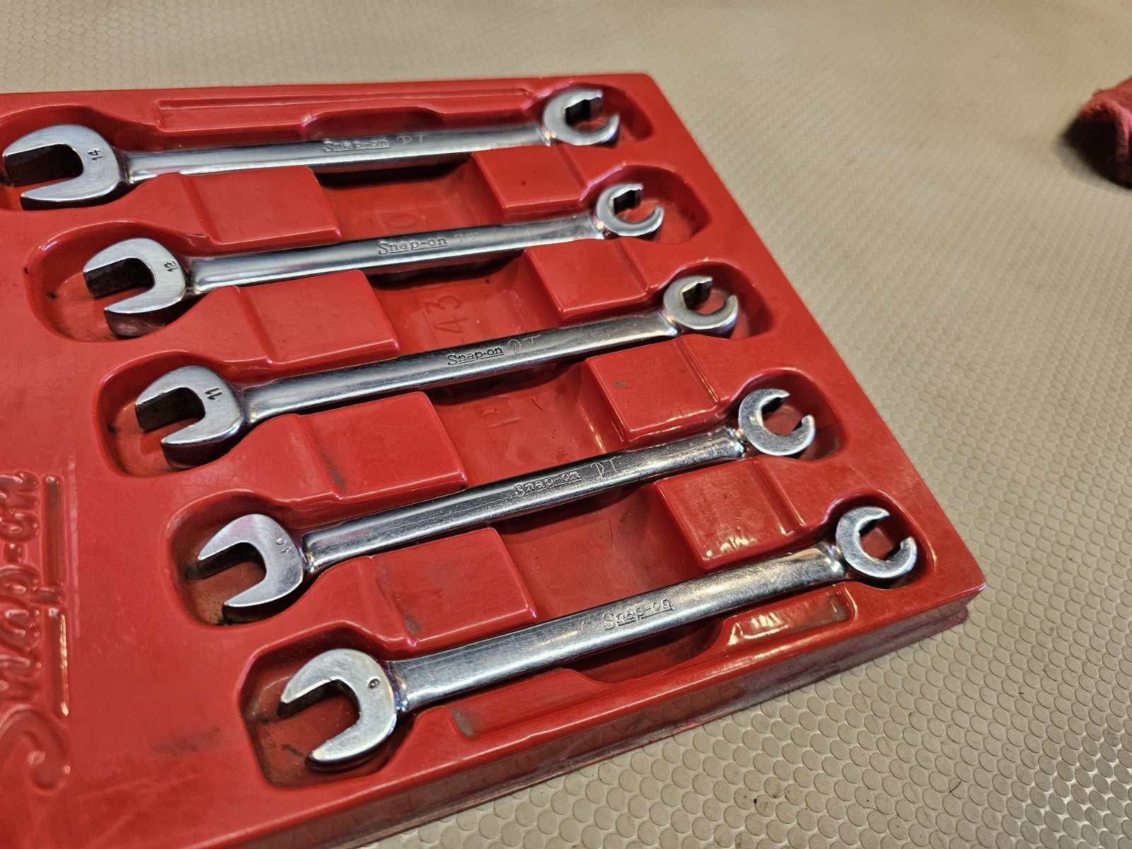 Vintage Snap On Tools RXS 5 Piece Open End & Flare Nut Wrench Set In Tray *NICE!