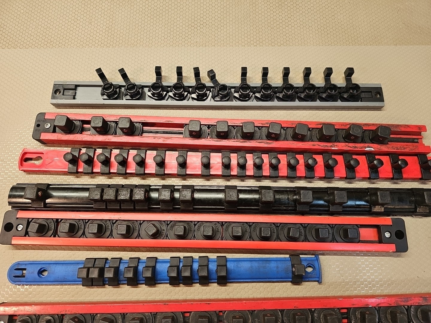 Lot of 18 Craftsman / USA Socket Rack Rail Holders 1/4", 3/8", 1/2"