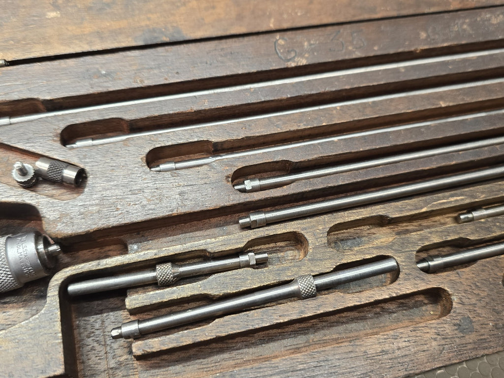 Vintage Starrett No. 124-B Machinist Inside Micrometer Set with Wooden Case USA